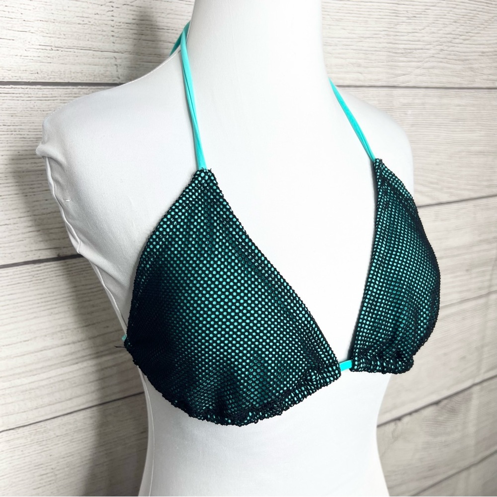 NWT Aqua Blue & Black Fishnet Bikini Top Size Large - Picture 3 of 7
